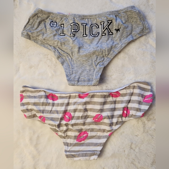 PINK Victoria's Secret Gray and Pink Lip Print Underwear Set - Picture 2 of 4